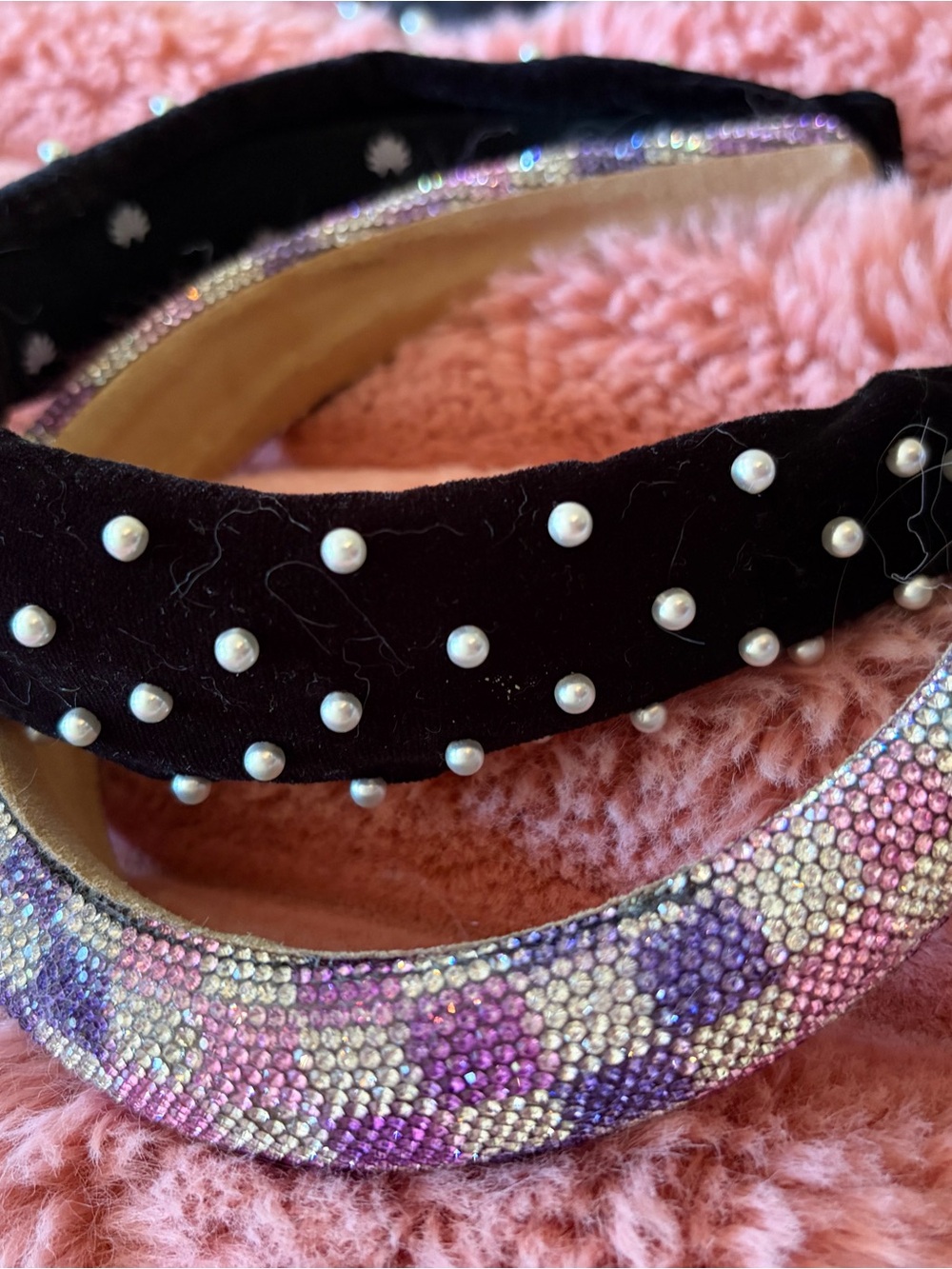 Lele Sadoughi Pearl Black Headband & Purple Rhinestone checkerboard Bundle